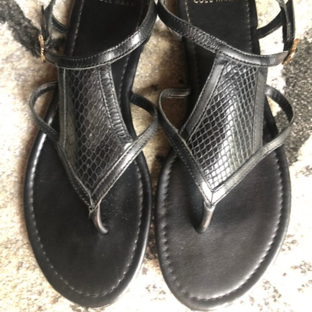 Cole Haan black leather snakeskin sandals 6